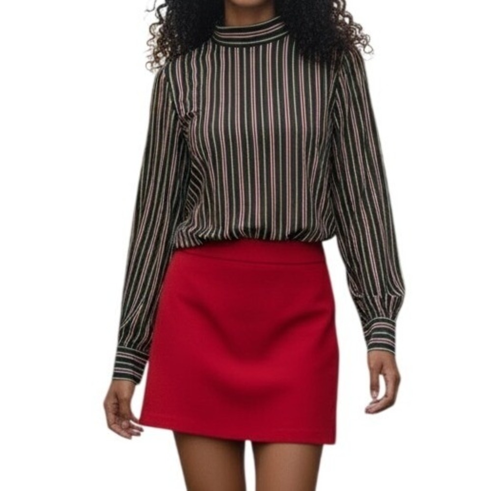 🆕 & OTHER STORIES Stockholm Atelier Mock Neck Striped Blouse Black Multi Size 2